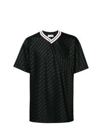 T-shirt à col en v à rayures verticales noir