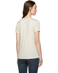 T-shirt à col en v beige Saint Laurent