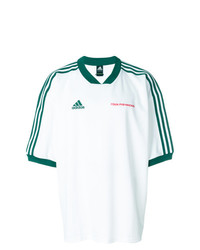 T-shirt à col en v blanc et vert Gosha Rubchinskiy