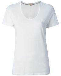 T-shirt à col en v blanc Burberry