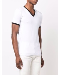 T-shirt à col en v blanc Balmain