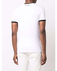 T-shirt à col en v blanc Balmain