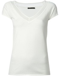 T-shirt à col en v blanc Donna Karan