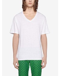 T-shirt à col en v blanc Gucci