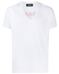 T-shirt à col en v blanc DSQUARED2