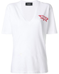 T-shirt à col en v blanc Dsquared2