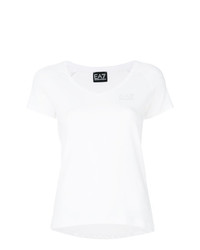 T-shirt à col en v blanc Ea7 Emporio Armani