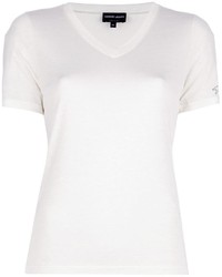 T-shirt à col en v blanc Giorgio Armani