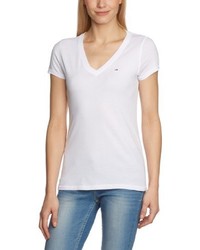 T-shirt à col en v blanc Hilfiger Denim