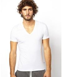 T-shirt à col en v blanc Hom