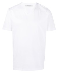 T-shirt à col en v blanc La Fileria For D'aniello