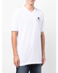 T-shirt à col en v blanc Philipp Plein