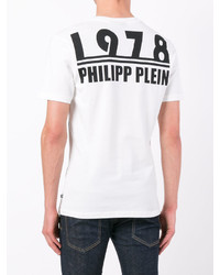 T-shirt à col en v blanc Philipp Plein