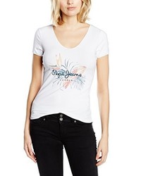 T-shirt à col en v blanc Pepe Jeans
