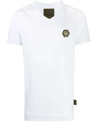 T-shirt à col en v blanc Philipp Plein