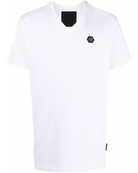 T-shirt à col en v blanc Philipp Plein