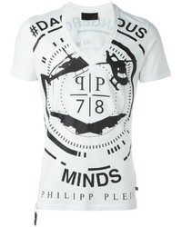 T-shirt à col en v blanc Philipp Plein