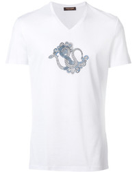 T-shirt à col en v blanc Roberto Cavalli