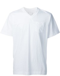 T-shirt à col en v blanc Sacai