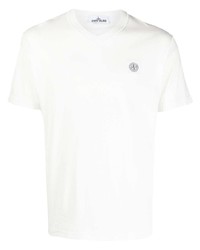 T-shirt à col en v blanc Stone Island