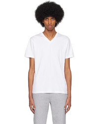 T-shirt à col en v blanc Sunspel