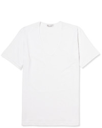 T-shirt à col en v blanc Sunspel