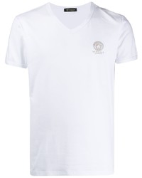 T-shirt à col en v blanc Versace