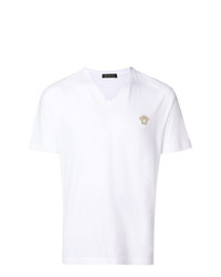 T-shirt à col en v blanc Versace