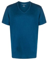 T-shirt à col en v bleu canard Majestic Filatures
