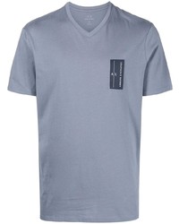 T-shirt à col en v bleu clair Armani Exchange
