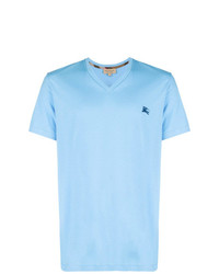 T-shirt à col en v bleu clair Burberry