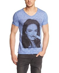 T-shirt à col en v bleu clair Eleven Paris