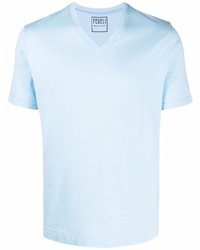 T-shirt à col en v bleu clair Fedeli