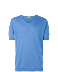 T-shirt à col en v bleu clair John Smedley