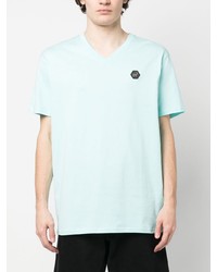 T-shirt à col en v bleu clair Philipp Plein