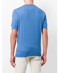 T-shirt à col en v bleu clair John Smedley