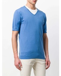 T-shirt à col en v bleu clair John Smedley