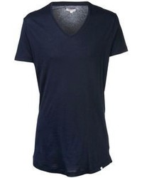 T-shirt à col en v bleu marine