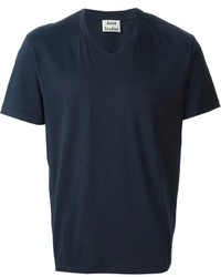 T-shirt à col en v bleu marine Acne Studios