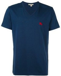 T-shirt à col en v bleu marine Burberry