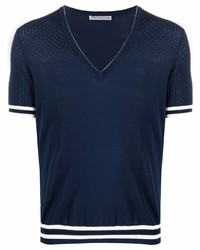 T-shirt à col en v bleu marine Daniele Alessandrini