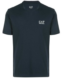 T-shirt à col en v bleu marine Ea7 Emporio Armani