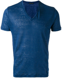 T-shirt à col en v bleu marine Etro