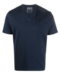T-shirt à col en v bleu marine Fedeli