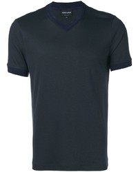 T-shirt à col en v bleu marine Giorgio Armani