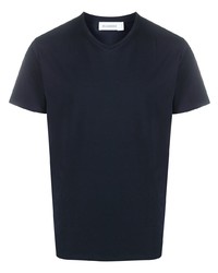 T-shirt à col en v bleu marine Jil Sander