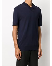 T-shirt à col en v bleu marine Neil Barrett