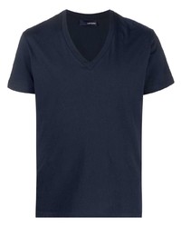 T-shirt à col en v bleu marine Lardini