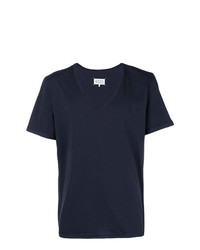 T-shirt à col en v bleu marine Maison Margiela