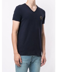 T-shirt à col en v bleu marine Versace